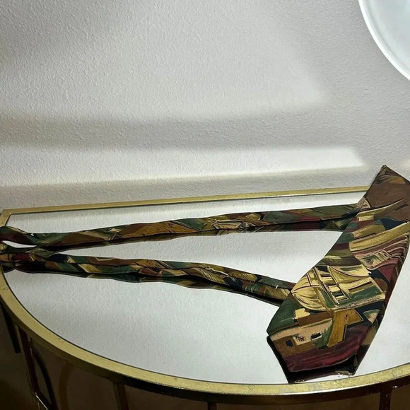 Oscar de la Renta neckwear abstract black red 100% silk tie necktie made in USA - Picture 8 of 10